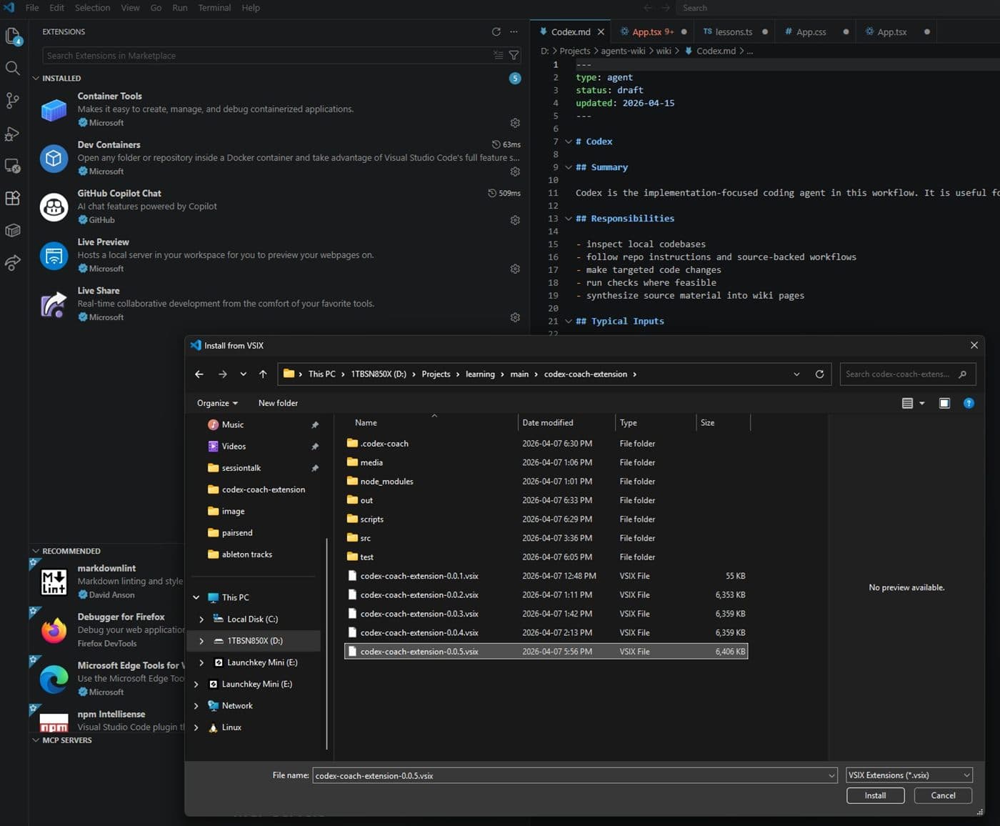 Codex Voice tooling screenshot