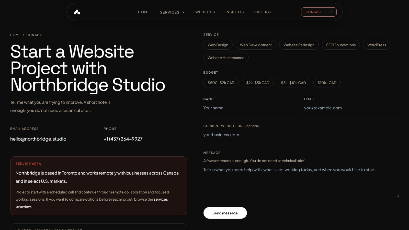 Northbridge contact page