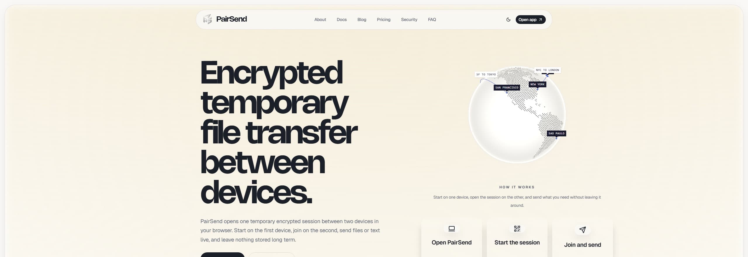 PairSend live product homepage