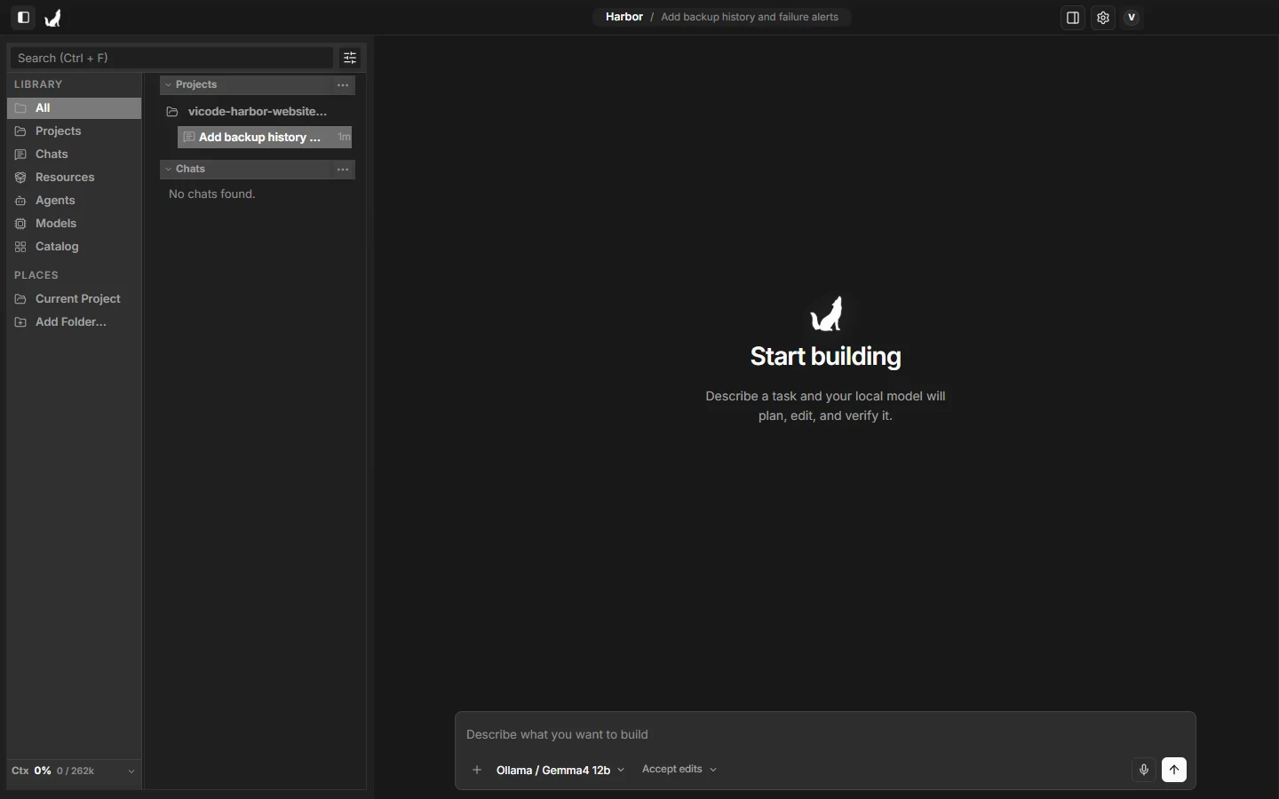 Vicode Electron Threads interface with the Harbor project and backup-history task open